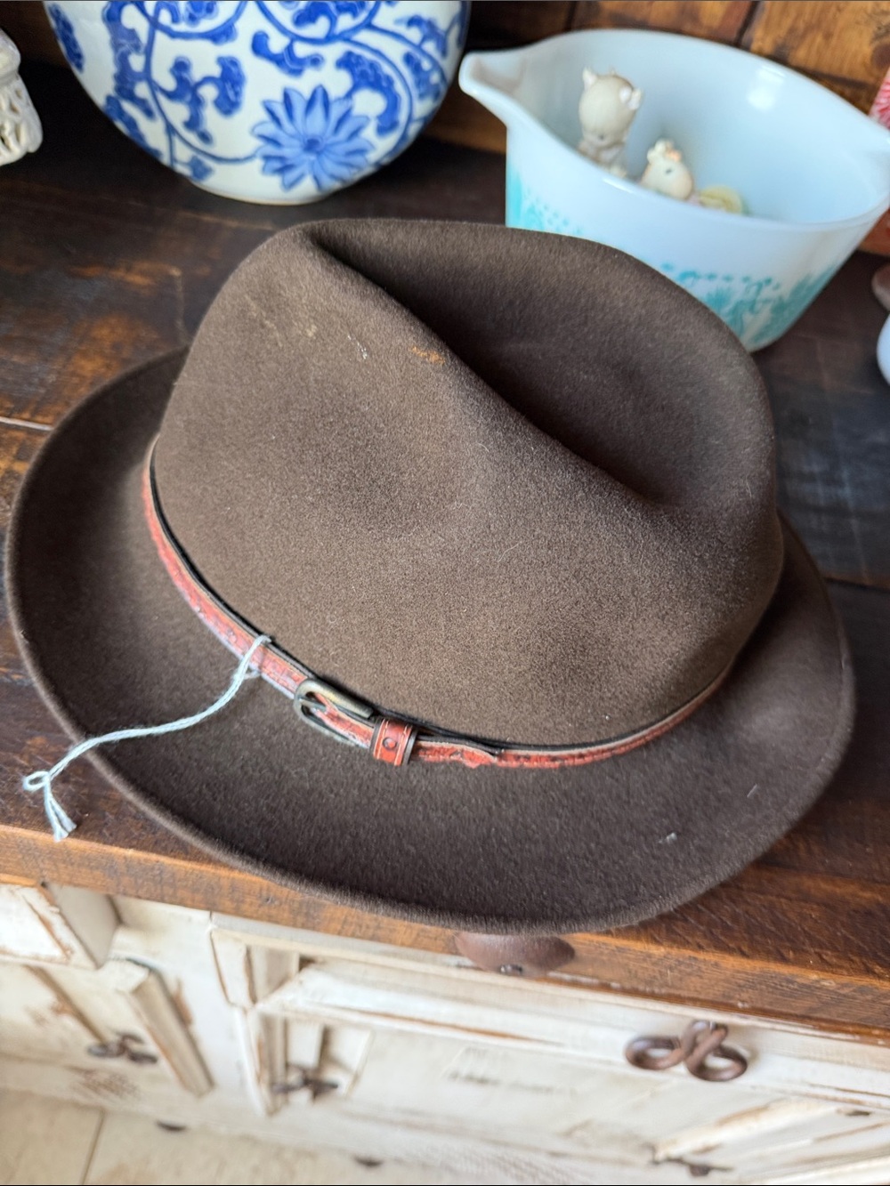 Brown Fedora Hat with Leather Strap